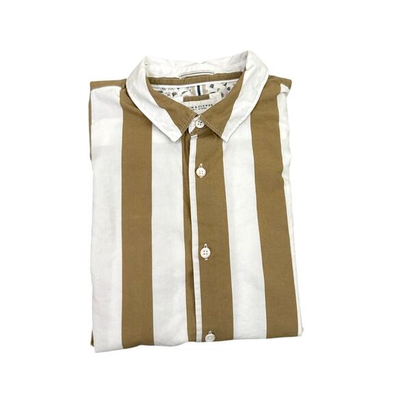 Denim & Flower Brown White Stripe Button Down Shirt Size Youth 9/10 - Picture 3 of 4